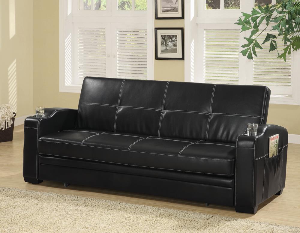 Avril Upholstered Sleeper Sofa Bed with Cup Holders Black - What A Room