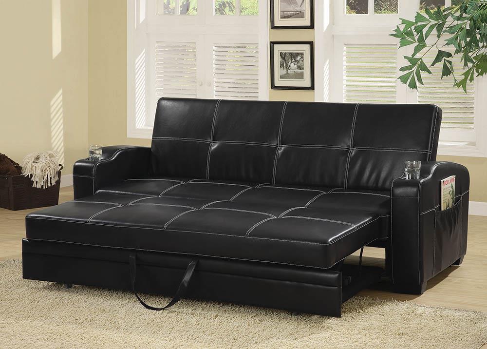 Avril Upholstered Sleeper Sofa Bed with Cup Holders Black - What A Room