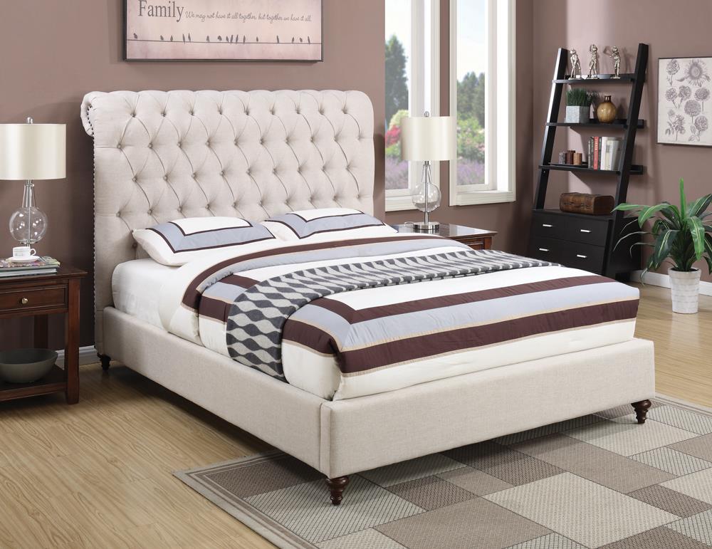 Devon Button Tufted Upholstered Bed Beige - What A Room