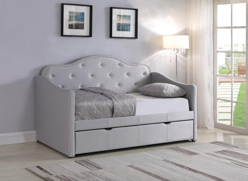 Upholstered Twin Daybed with Trundle Pearlescent Grey - What A Room