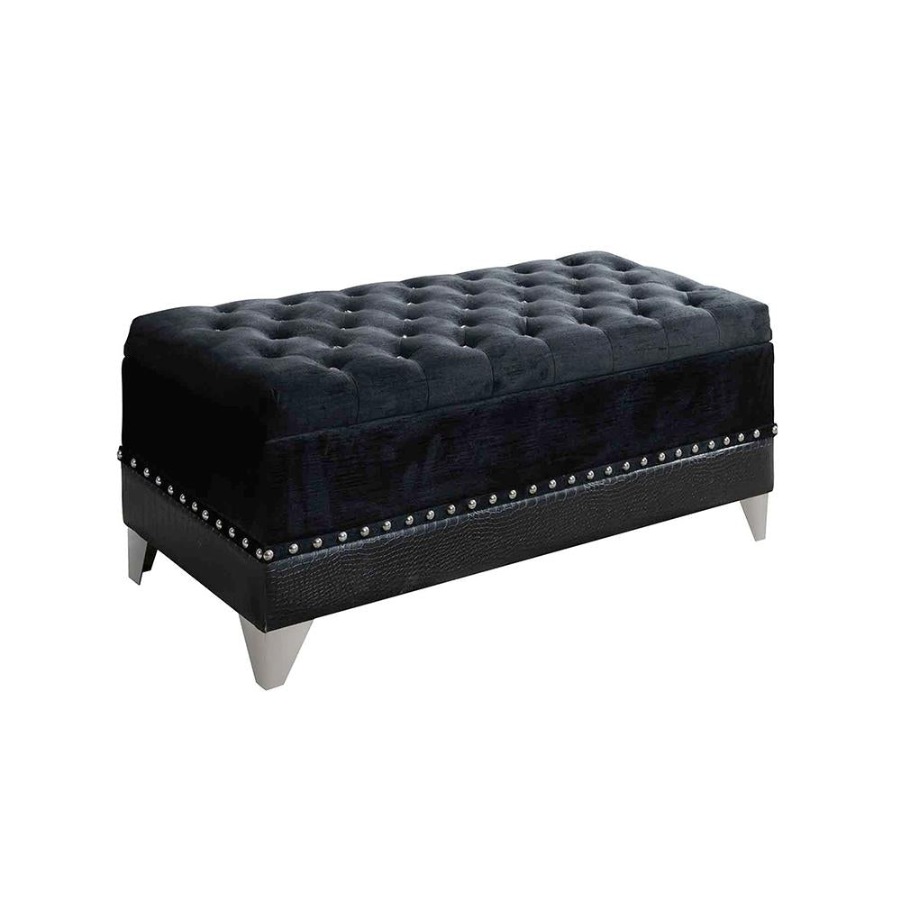 Barzini Tufted Rectangular Trunk with Nailhead Black - What A Room