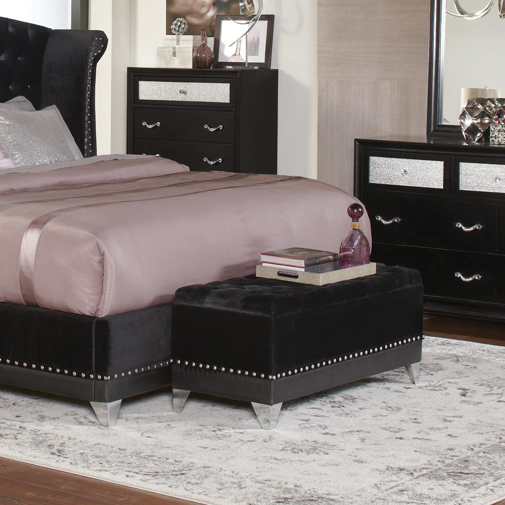 Barzini Tufted Rectangular Trunk with Nailhead Black - What A Room