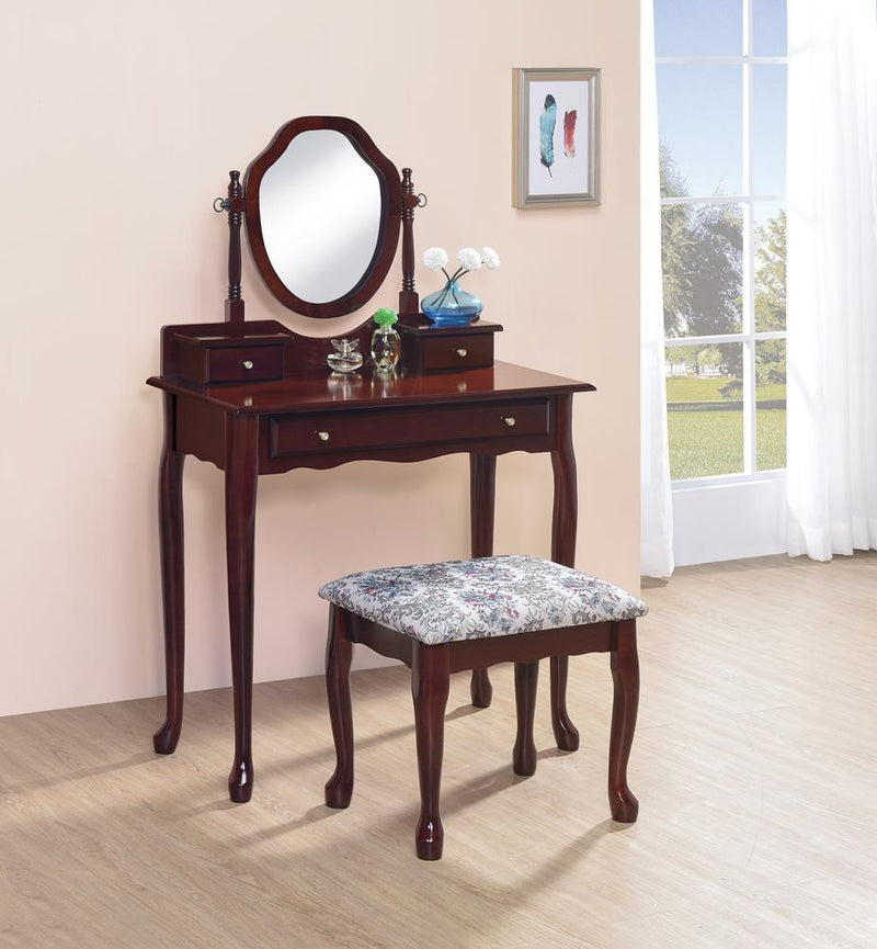 2-piece Vanity Set with Upholstered Stool Brown Red - What A Room