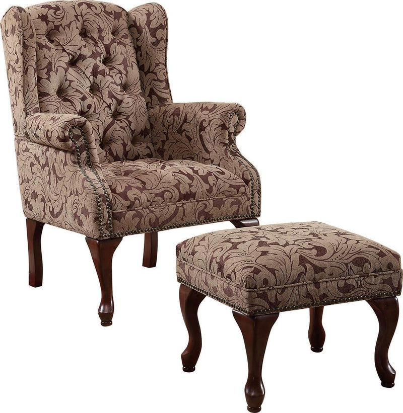 Tufted Back Accent Chair and Ottoman Light Brown and Burgundy - What A Room