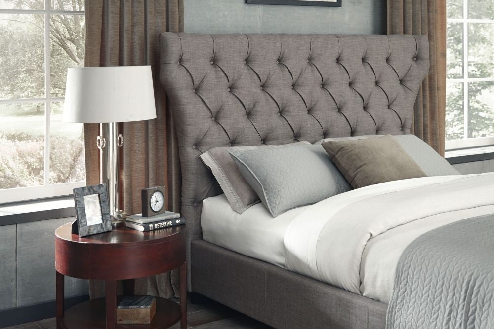 Melina Upholstered Headboard in Dolphin Linen - What A Room