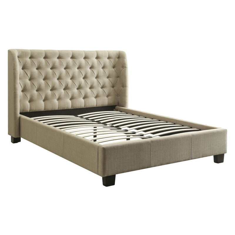 Levi Tufted Platform Bed in Toast Linen - What A Room