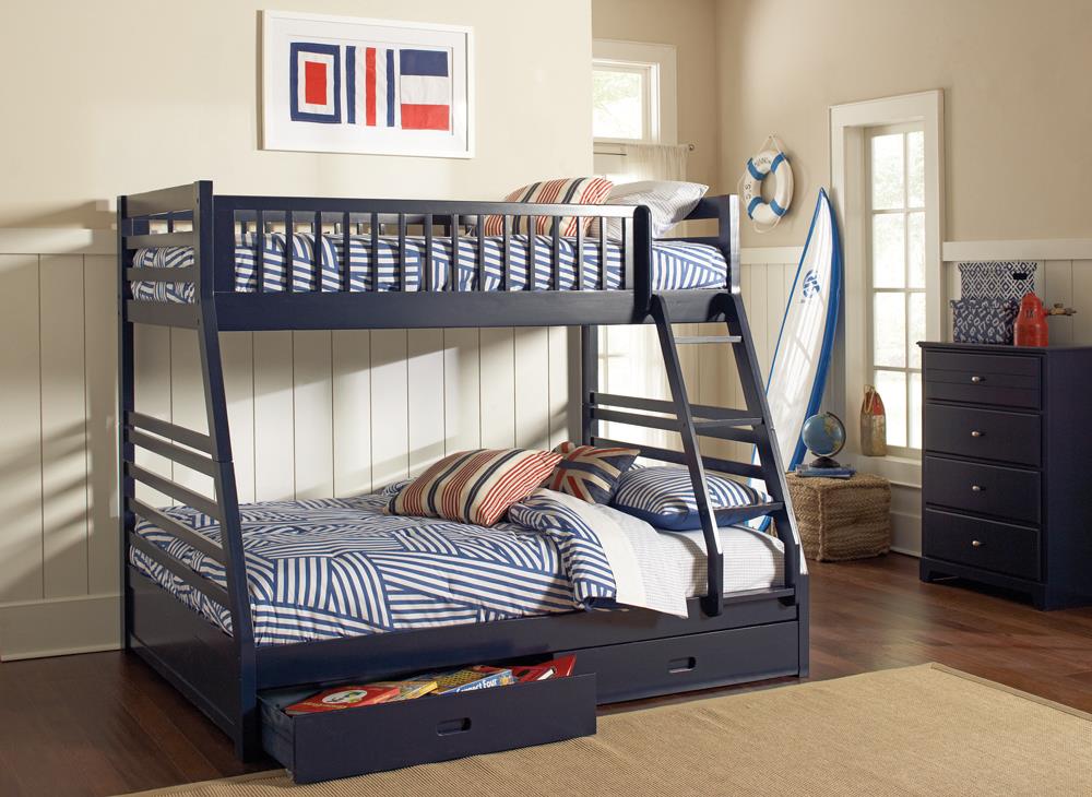 Ashton Twin over Full 2-drawer Bunk Bed Navy Blue - What A Room
