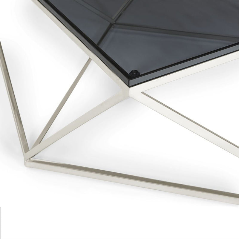 Aria Smoked Glass and Polished Stainless Steel Coffee Table - What A Room