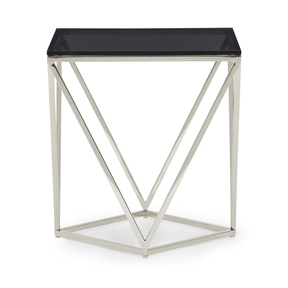 Aria Smoked Glass and Polished Stainless Steel End Table - What A Room