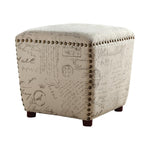 Upholstered Ottoman with Nailhead Trim Off White and Grey - What A Room
