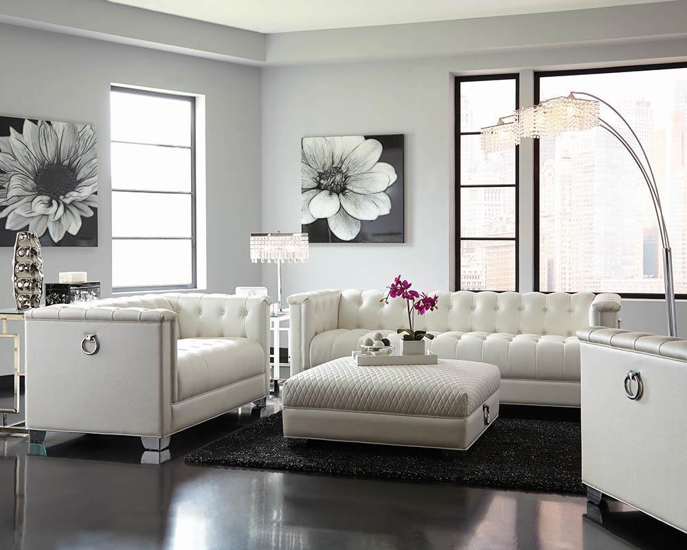 Chaviano Upholstered Tufted Living Room Set Pearl White - What A Room