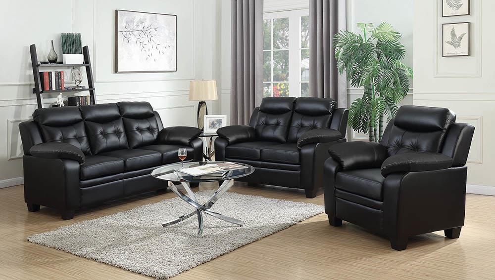 Finley Upholstered Pillow Top Arm Living Room Set Black - What A Room