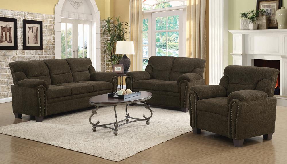 Clemintine Upholstered Loveseat with Nailhead Trim Brown - What A Room