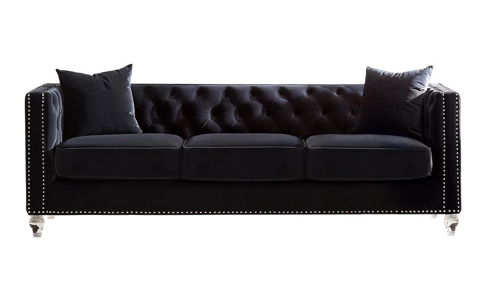 Delilah Upholstered Tufted Tuxedo Arm Sofa Black - What A Room