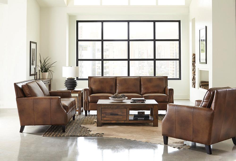 Leaton 2-piece Recessed Arms Living Room Set Brown Sugar - What A Room