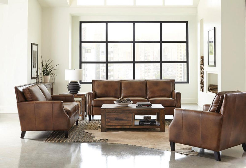 Leaton 3-piece Recessed Arms Living Room Set Brown Sugar - What A Room