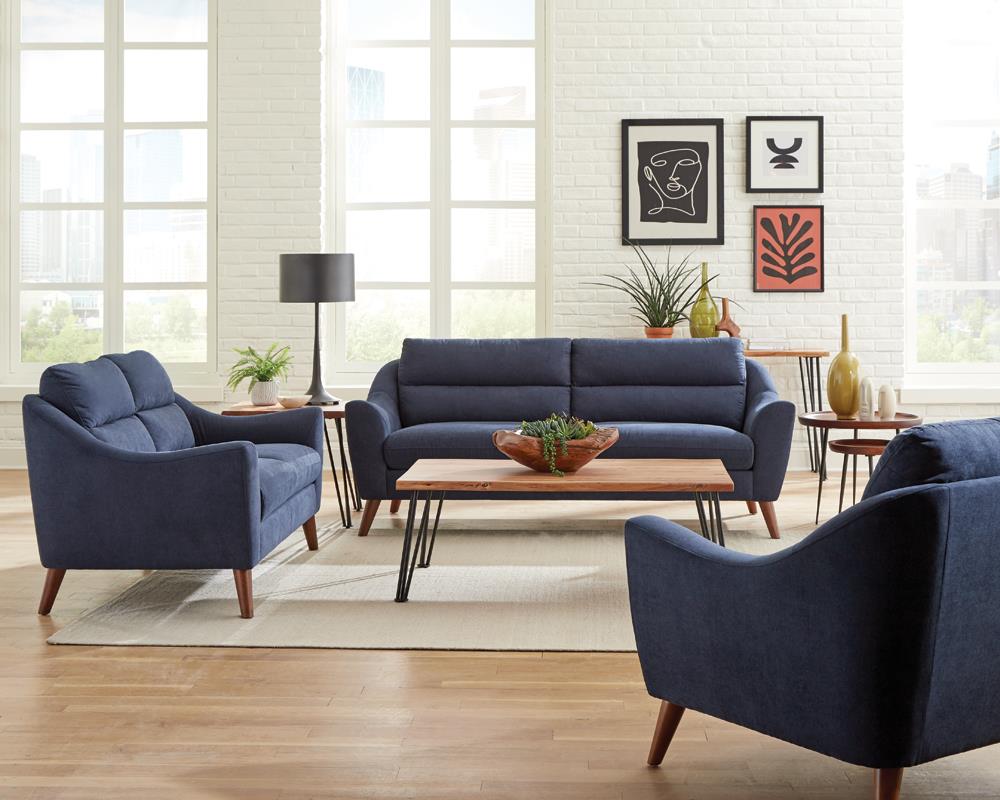 Gano Sloped Arm Upholstered Sofa Navy Blue - What A Room