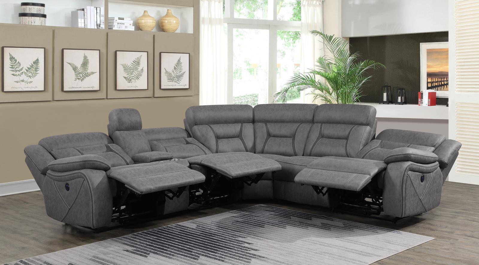 Higgins Four-Piece Upholstered Power Sectional Grey - What A Room