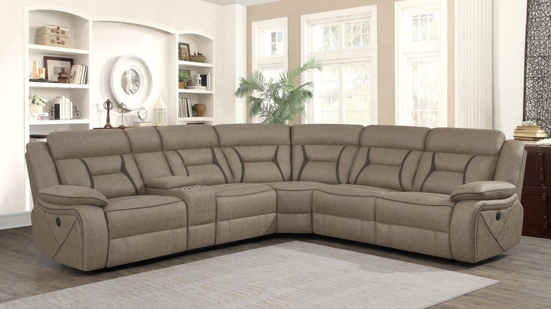 Higgins Four-Piece Upholstered Power Sectional Tan - What A Room