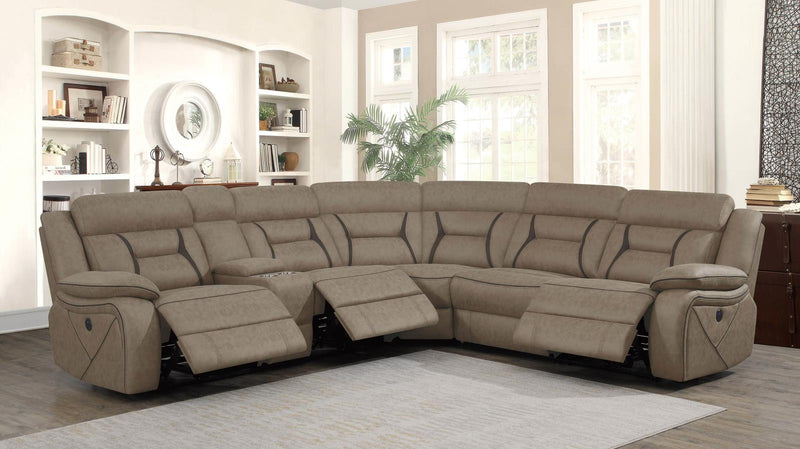 Higgins Four-Piece Upholstered Power Sectional Tan - What A Room