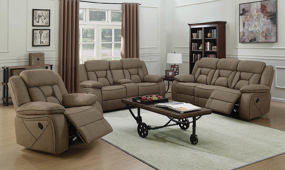 Higgins Pillow Top Arm Motion Loveseat with Console Tan - What A Room