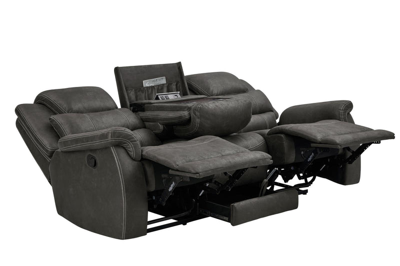 Wyatt Upholstered Motion Sofa with Drop-down Table Grey - What A Room