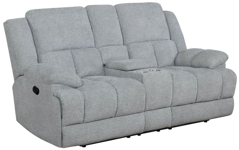 Waterbury Upholstered Motion Loveseat with Console Grey - What A Room