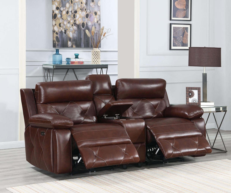 Chester Upholstered Power Reclining Seat and Power Headrest Loveseat with Console Chocolate - What A Room