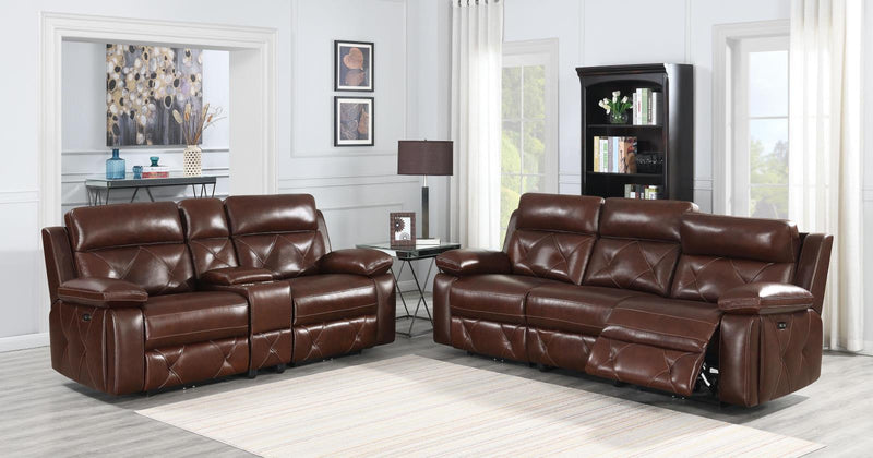 Chester Upholstered Power Reclining Seat and Power Headrest Loveseat with Console Chocolate - What A Room