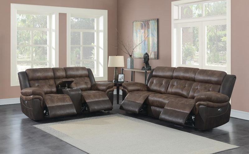 Saybrook 2-piece Tufted Cushion Power Living Room Set Chocolate and Dark Brown - What A Room