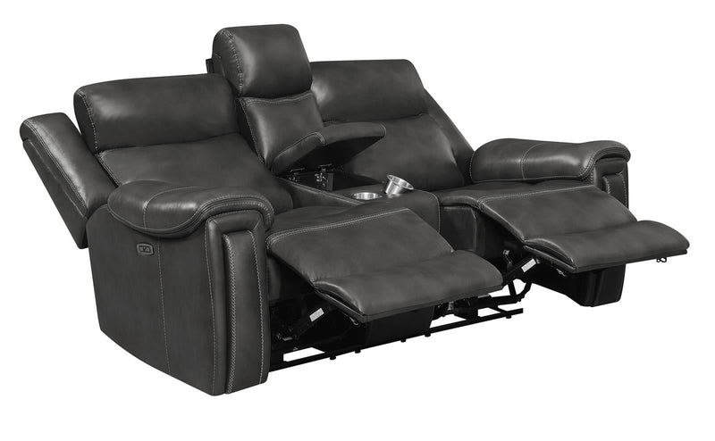 Shallowford Upholstered Power^2 Loveseat with Console Hand Rubbed Charcoal - What A Room