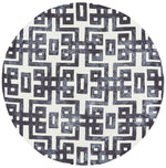 Contemporary, but super approachable circular rug with watercolor blue effect on white background - Santa Clara Furniture Store