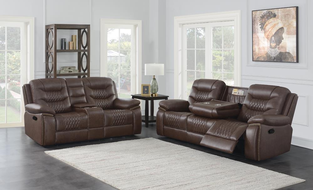 Flamenco 2-piece Tufted Upholstered Motion Living Room Set Brown - What A Room
