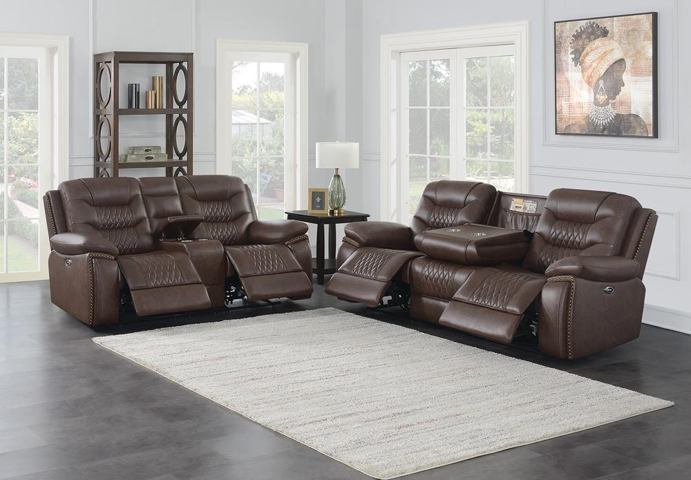 Flamenco 2-piece Tufted Upholstered Power Living Room Set Brown - What A Room