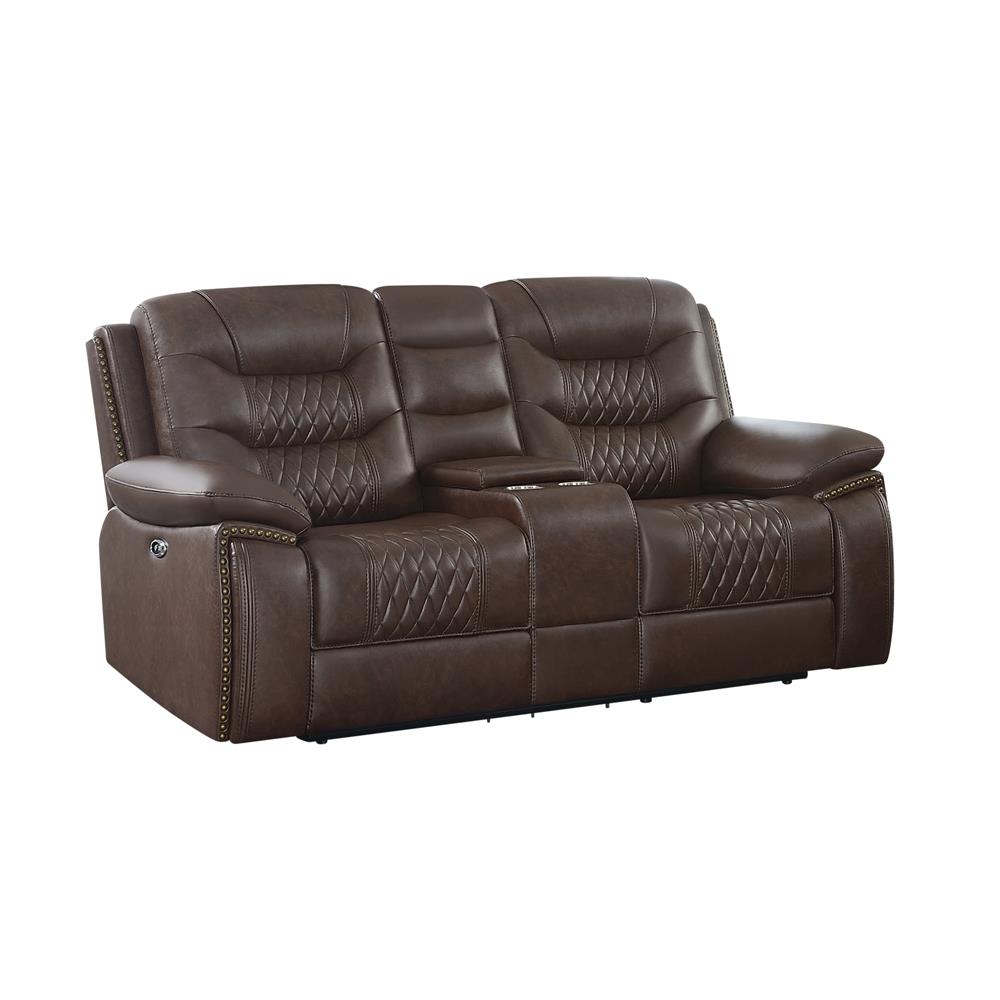 Flamenco Tufted Upholstered Power Loveseat with Console Brown - What A Room