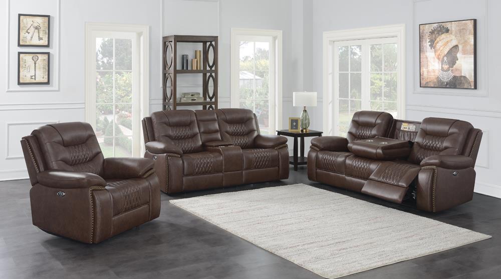 Flamenco Tufted Upholstered Power Loveseat with Console Brown - What A Room