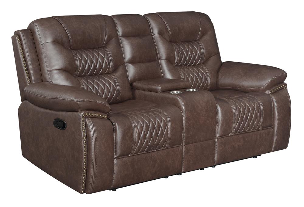 Flamenco Tufted Upholstered Motion Loveseat with Console Brown - What A Room