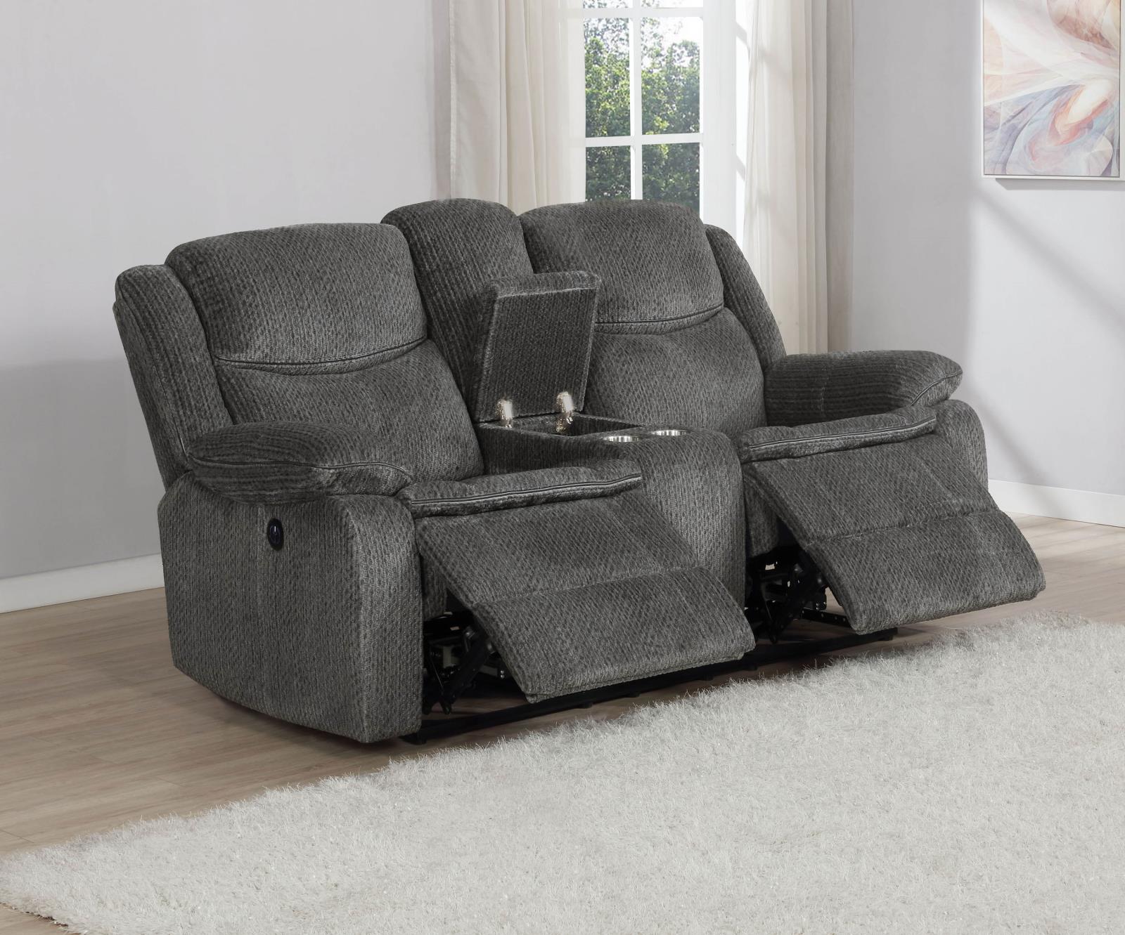 Jennings Upholstered Power Loveseat with Console Charcoal - What A Room