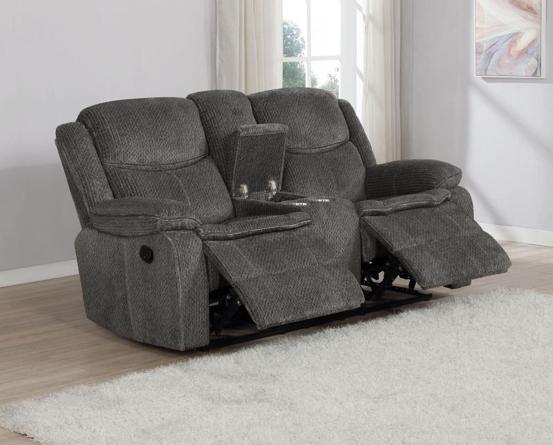Jennings Upholstered Motion Loveseat with Console Charcoal - What A Room