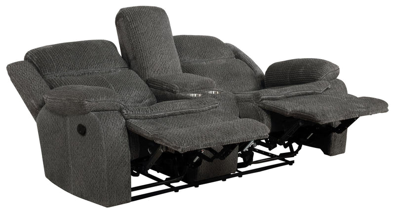 Jennings Upholstered Motion Loveseat with Console Charcoal - What A Room
