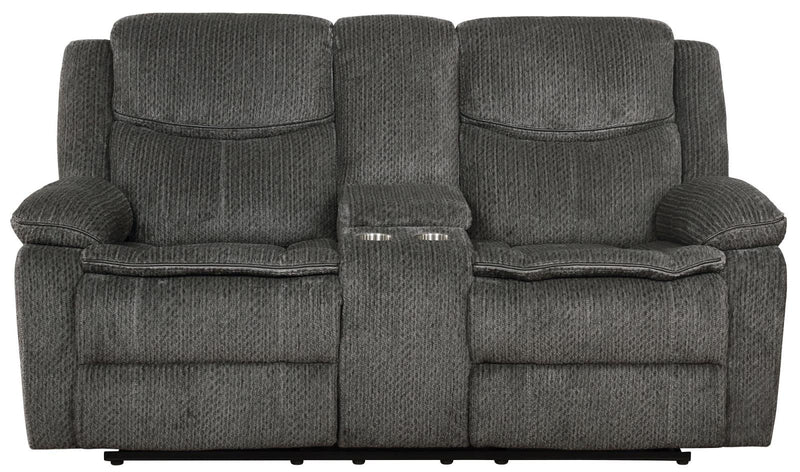 Jennings Upholstered Motion Loveseat with Console Charcoal - What A Room