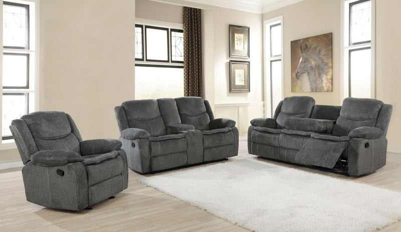 Jennings Upholstered Motion Loveseat with Console Charcoal - What A Room
