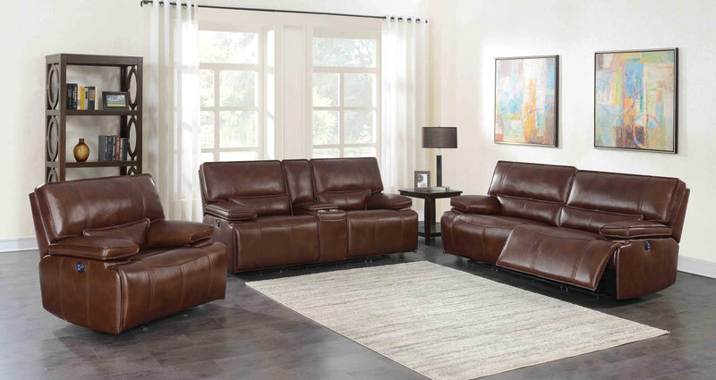 Southwick Pillow Top Arm Power Glider Recliner Saddle Brown - What A Room