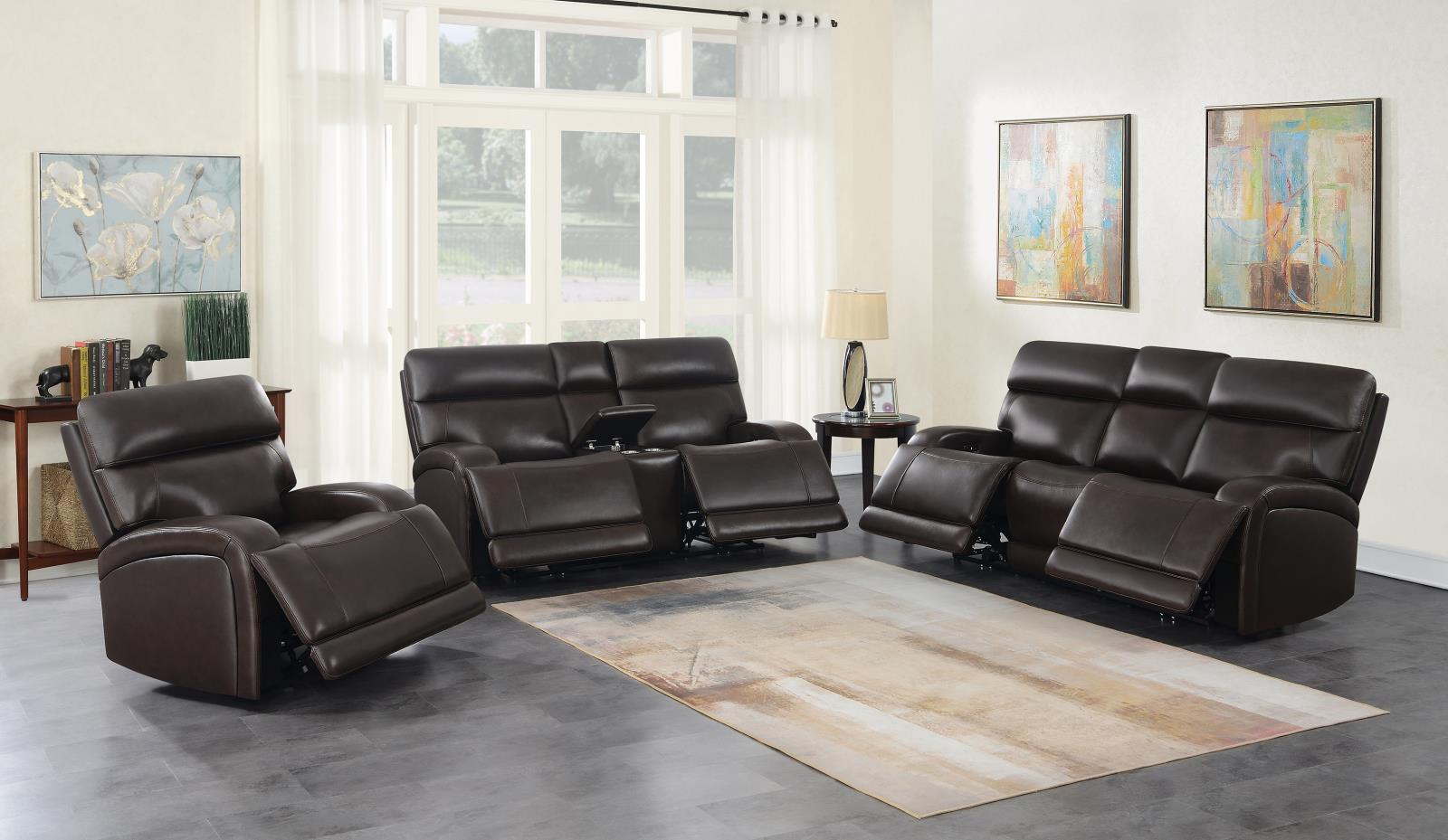 Longport 3-piece Upholstered Power Living Room Set Dark Brown - What A Room