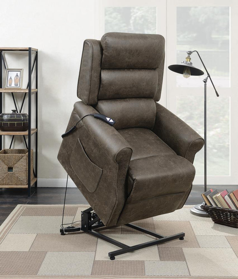 Upholstered Power Lift Recliner Brown - What A Room