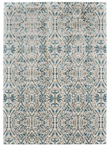 Ornate, but still muted large area rug with striking blue on natural background - Santa Clara Furniture Store What A Room