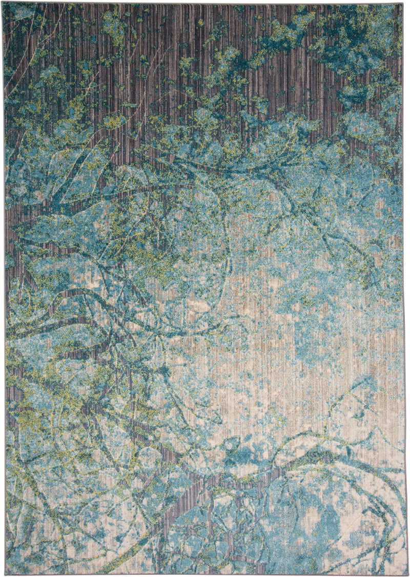 An almost Ethereal feeling rug design that includes subtle colors and patterns with a blue green motif - Santa Clara Furniture Store - What A Room 