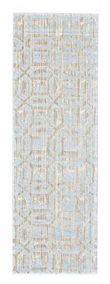 A runner rug that showcases a stunning blue and gold geometric pattern - Buy a contemporary Rug in Santa Clara