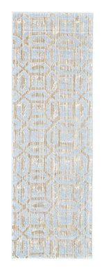 A runner rug that showcases a stunning blue and gold geometric pattern - Buy a contemporary Rug in Santa Clara