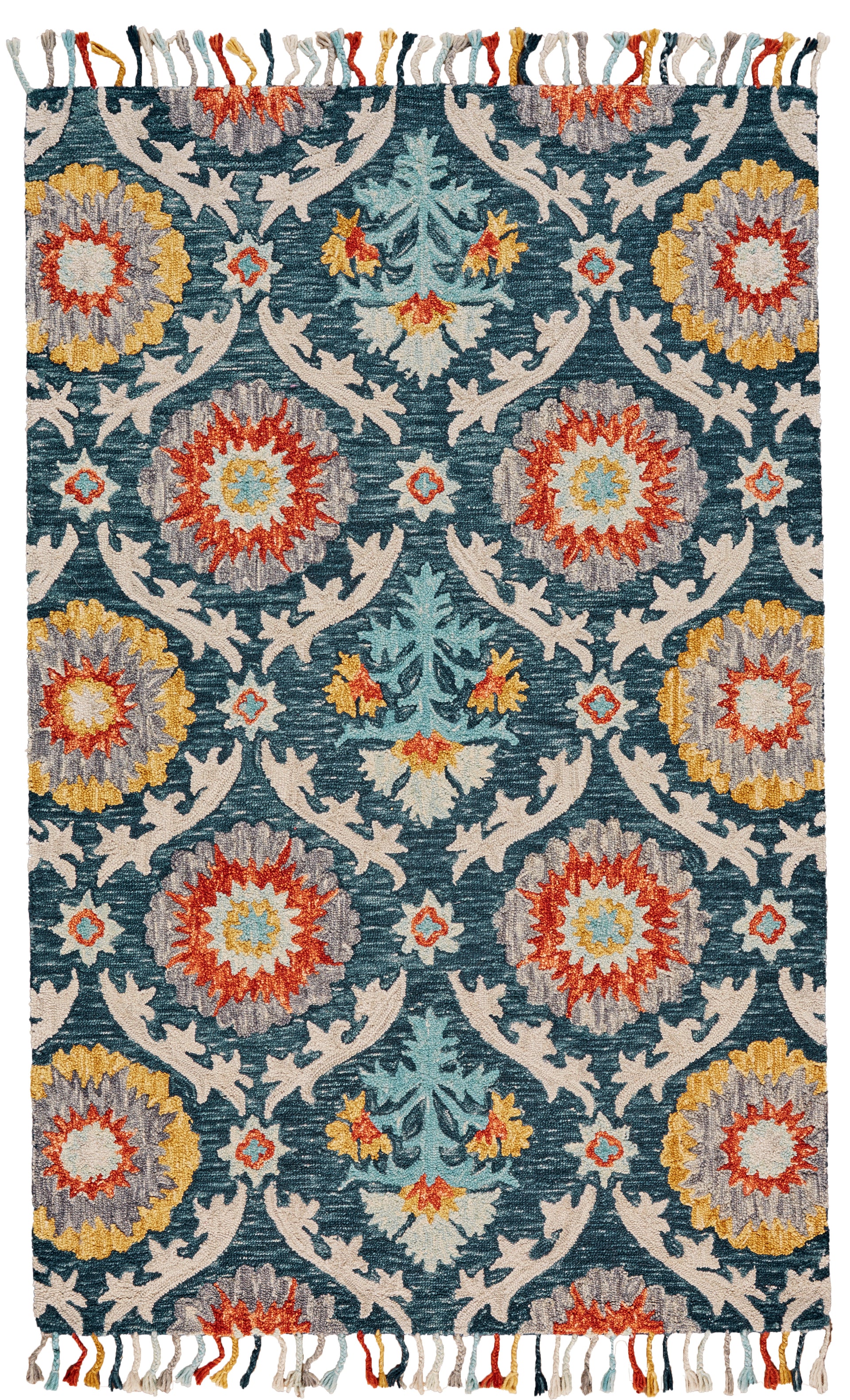 Colorful rectangular rug with Fringed edges - Avaialble in San Jose locally, or shipped nationally - What A Room 